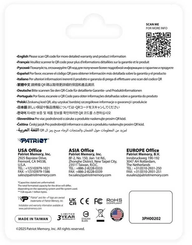 Patriot USB atmintinė Tab T560 256 GB, dviguba USB atmintinė, 120 MB