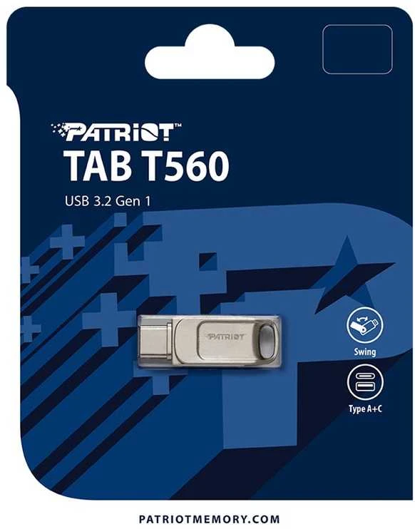 Patriot Memory Tab T560 128GB USB atmintinė, dviguba USB 120MB/s (PS128GT560DS5D), Sidabrinis