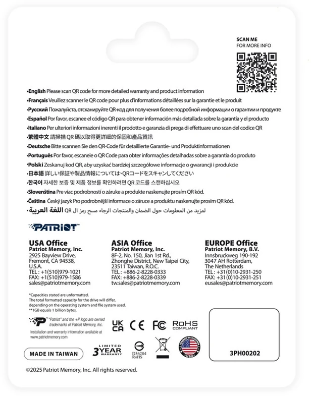 Patriot Memory Tab T560 64GB USB atmintinė, dviguba USB 120MB/s (PS64GT560DS5D), Sidabrinis