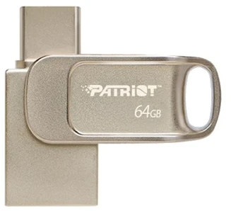 Patriot Memory Tab T560 64GB USB atmintinė, dviguba USB 120MB/s (PS64GT560DS5D), Sidabrinis