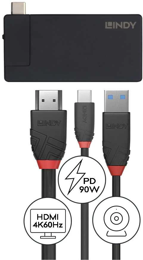 USB-C dokų stotis - LINDY DST-Micro 4K HDMI, 100W PD, USB 3.2 Gen 1