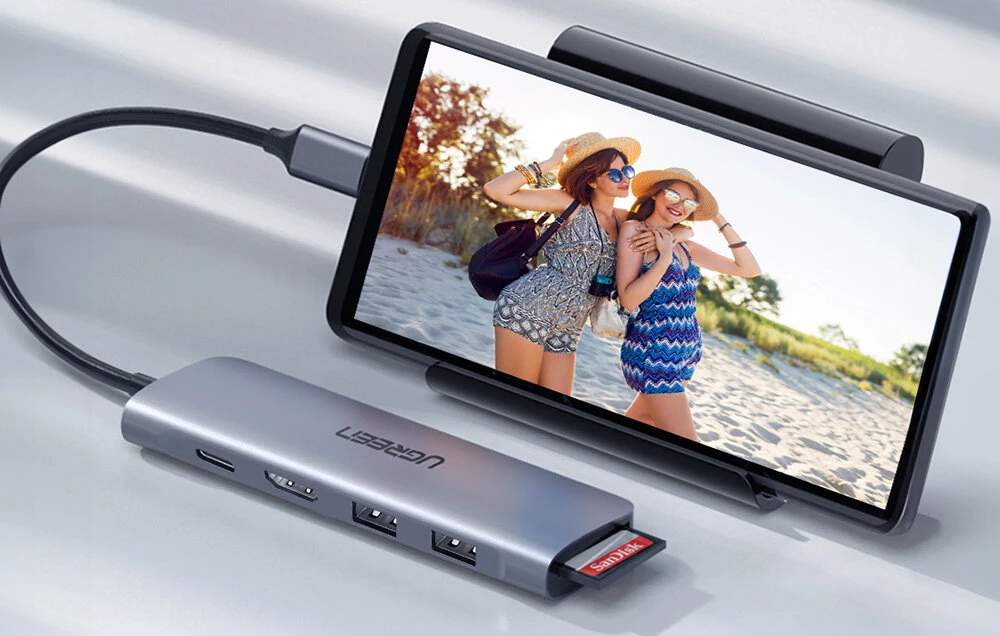 Adapteris HUB UGREEN CM195 USB-C prie HDMI, 2x USB-A 3.0, SD/TF, PD
