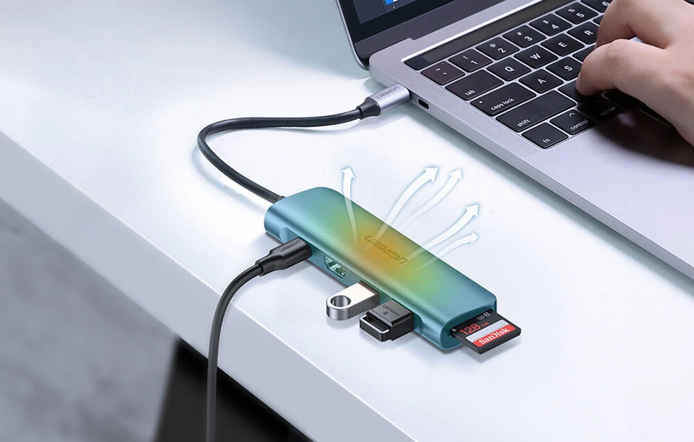 Adapteris HUB UGREEN CM195 USB-C prie HDMI, 2x USB-A 3.0, SD/TF, PD