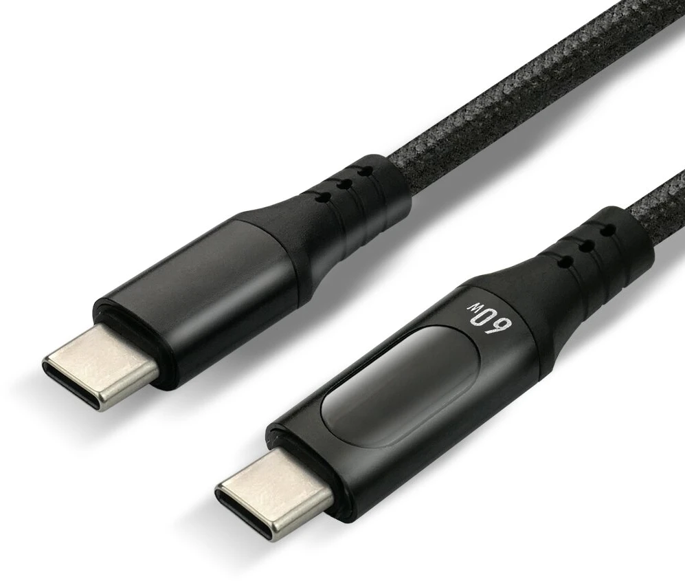 USB-C Įkrovimo Kabelis - everActive CBB-2PDL 60W, 480 MB/s, Integruotas Ekranas Juodas 2.0m