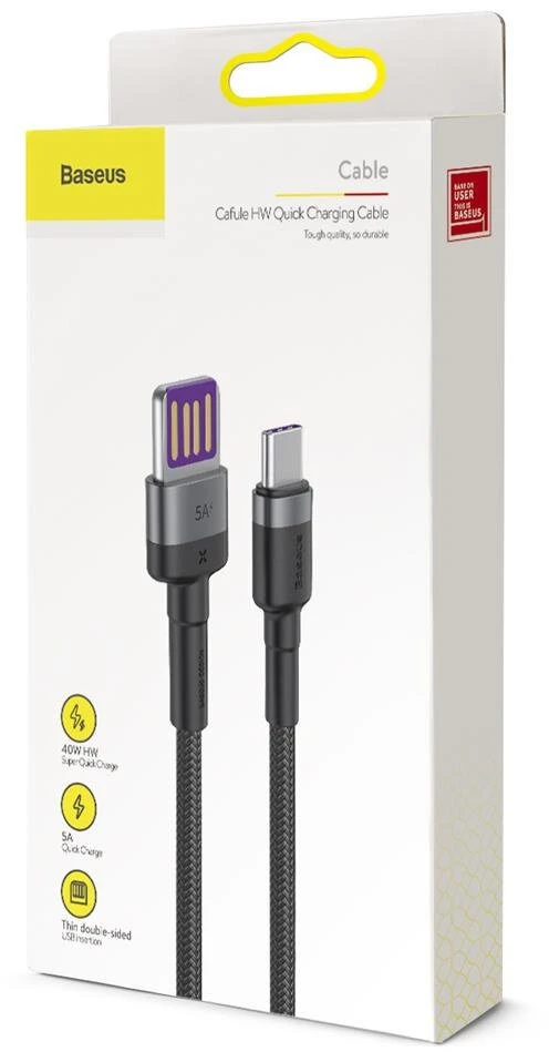 Baseus Cafule USB-C laidas Huawei SuperCharge QC 3.0 5A 1m - Juodas / Pilkas