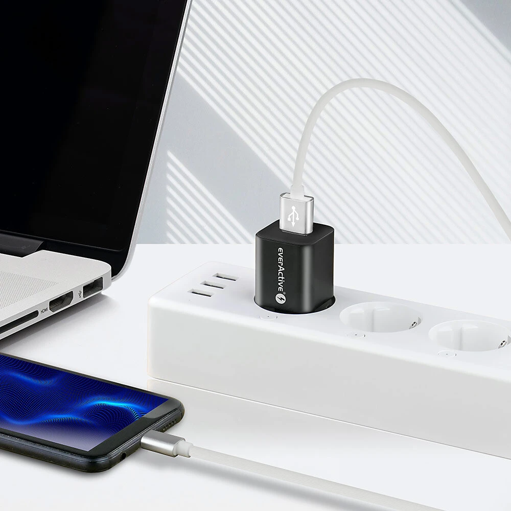 USB-C Įkrovimo Laidas - everActive CBS-1.5CW, 3A Greitas Įkrovimas, 480 Mbps Duomenų Perdavimo, 1.5m, Balta