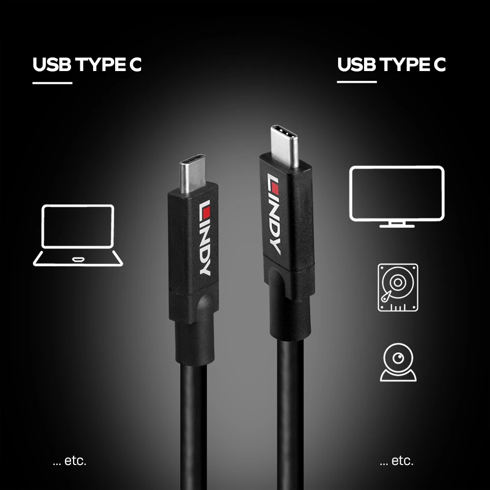 USB-C Kabelis - Lindy 43439 Aktyvus USB-C Į USB-C Kabelis 8 m, Juoda
