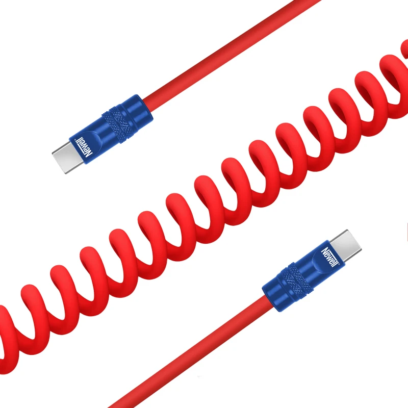USB-C Kabelis - Newell USB-C 100W 2m Silikoninė Spiralė Raudona-Juoda Mėlyna
