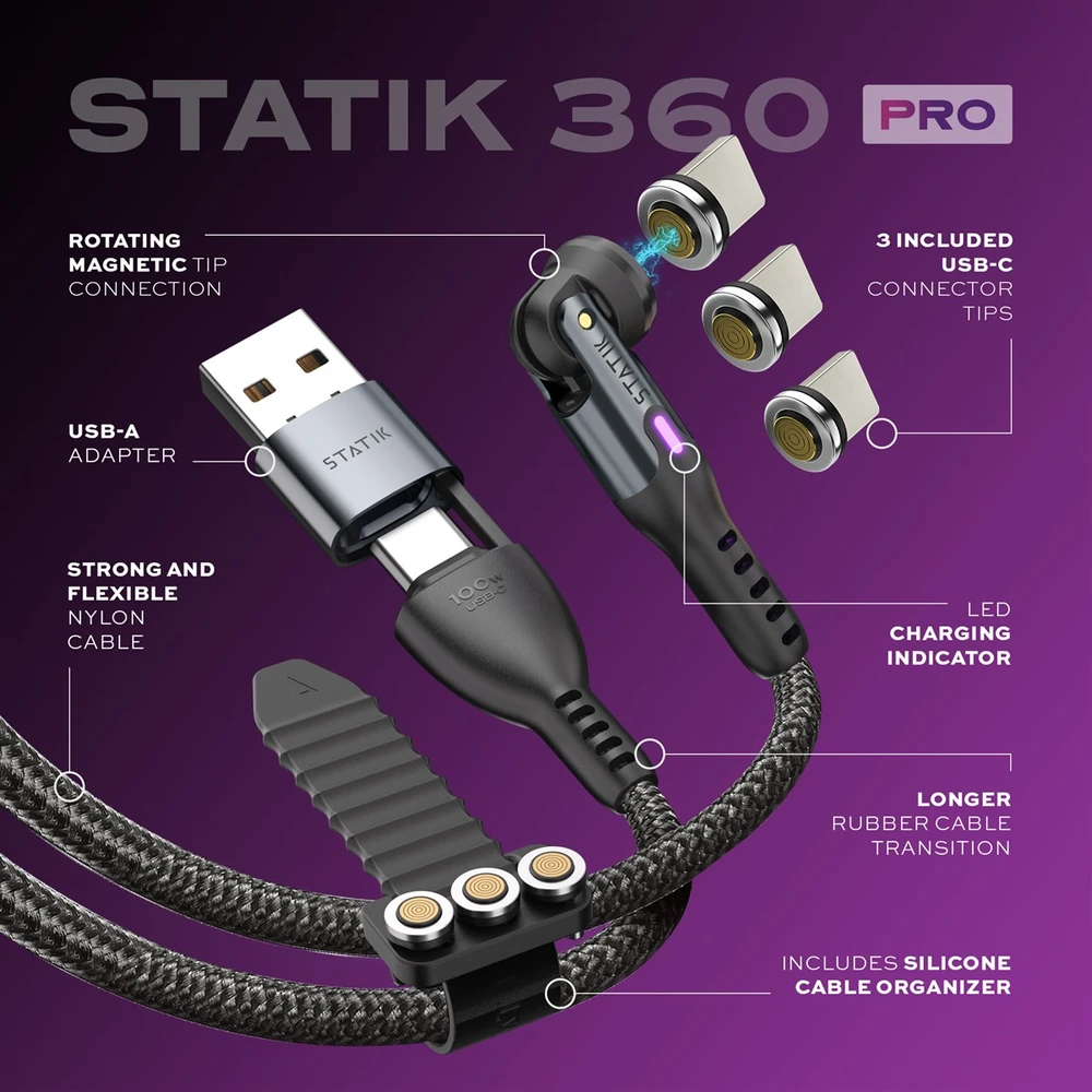 STATIK Statik 360 Pro Cable 2.0 USB-C Only; 1m, Juodas