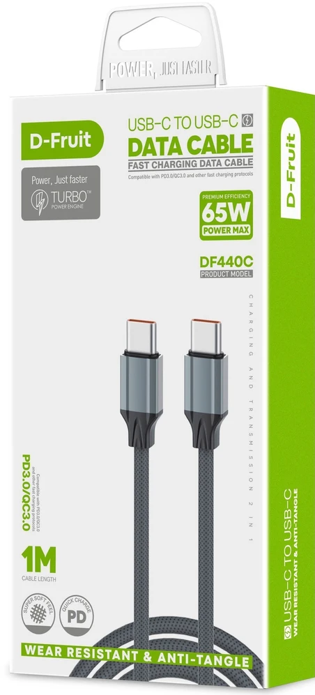 USB-C Laidas - D-Fruit DF440C USB-C–USB-C 1 m, Pilkas