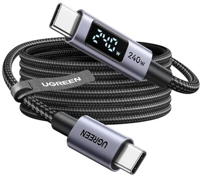 USB-C į USB-C laidas Ugreen L530, PD 240W, 480Mbps, su ekranėliu, 2 m (juoda)