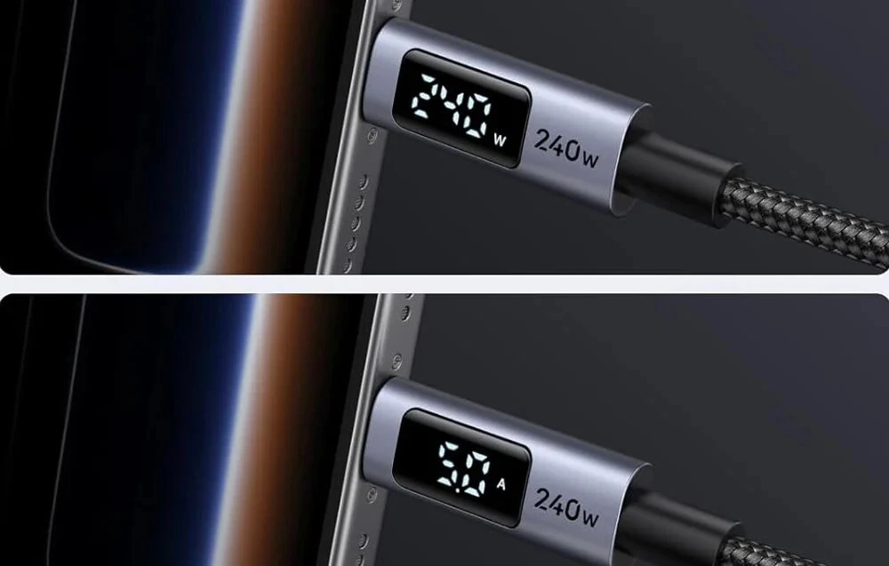 USB-C į USB-C laidas Ugreen L530, PD 240W, 480Mbps, su ekranėliu, 2 m (juoda)