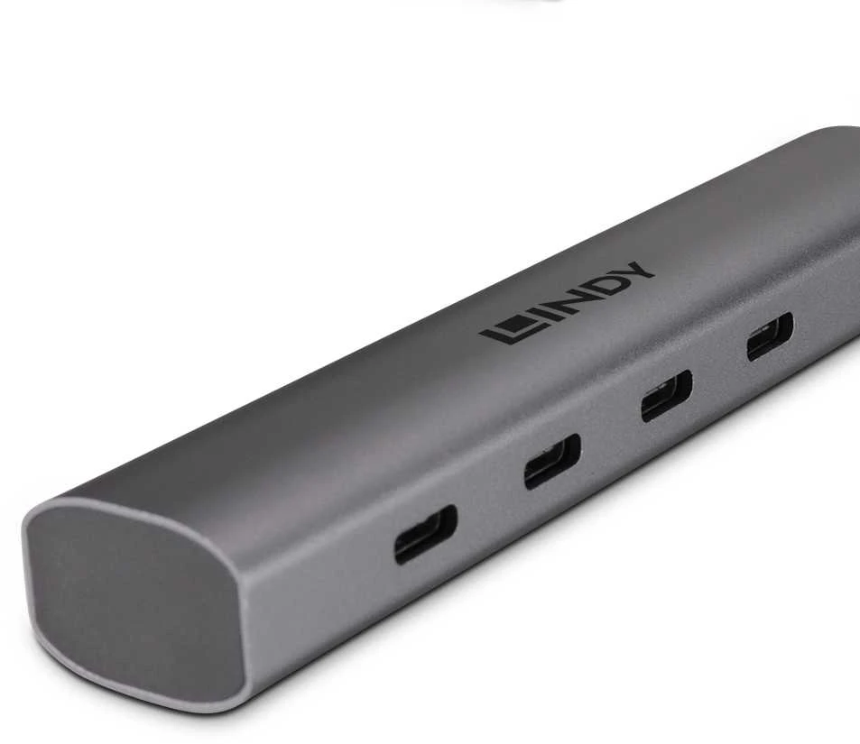 USB Hub - Lindy 4 Port USB 3.2 Gen 2 Type C Hub, 10 Gbps, Tamsiai pilka