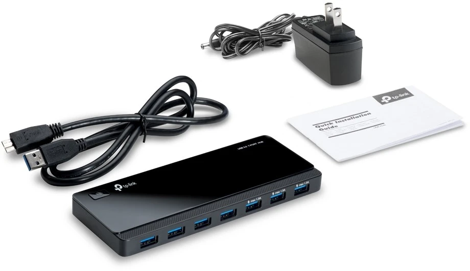 TP-LINK 7 prievadų USB 3.0 šakotuvas, darbalaukio 12 V / 2,5 A maitinimo adapteris komplekte