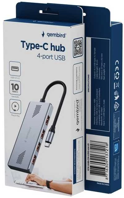 „Gembird UHB-CM-U310-A4-01“, 4 prievadų USB-A 3.2 (2 kartos) C tipo šakotuvas