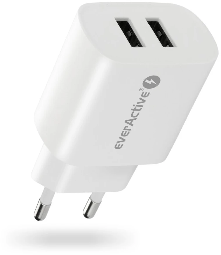 USB Įkroviklis - everActive SC-220 12W Dviejų USB-A prievadų Išmanusis Įkrovimas, Balta