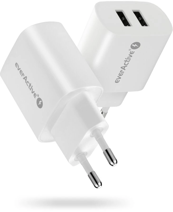 USB Įkroviklis - everActive SC-220 12W Dviejų USB-A prievadų Išmanusis Įkrovimas, Balta