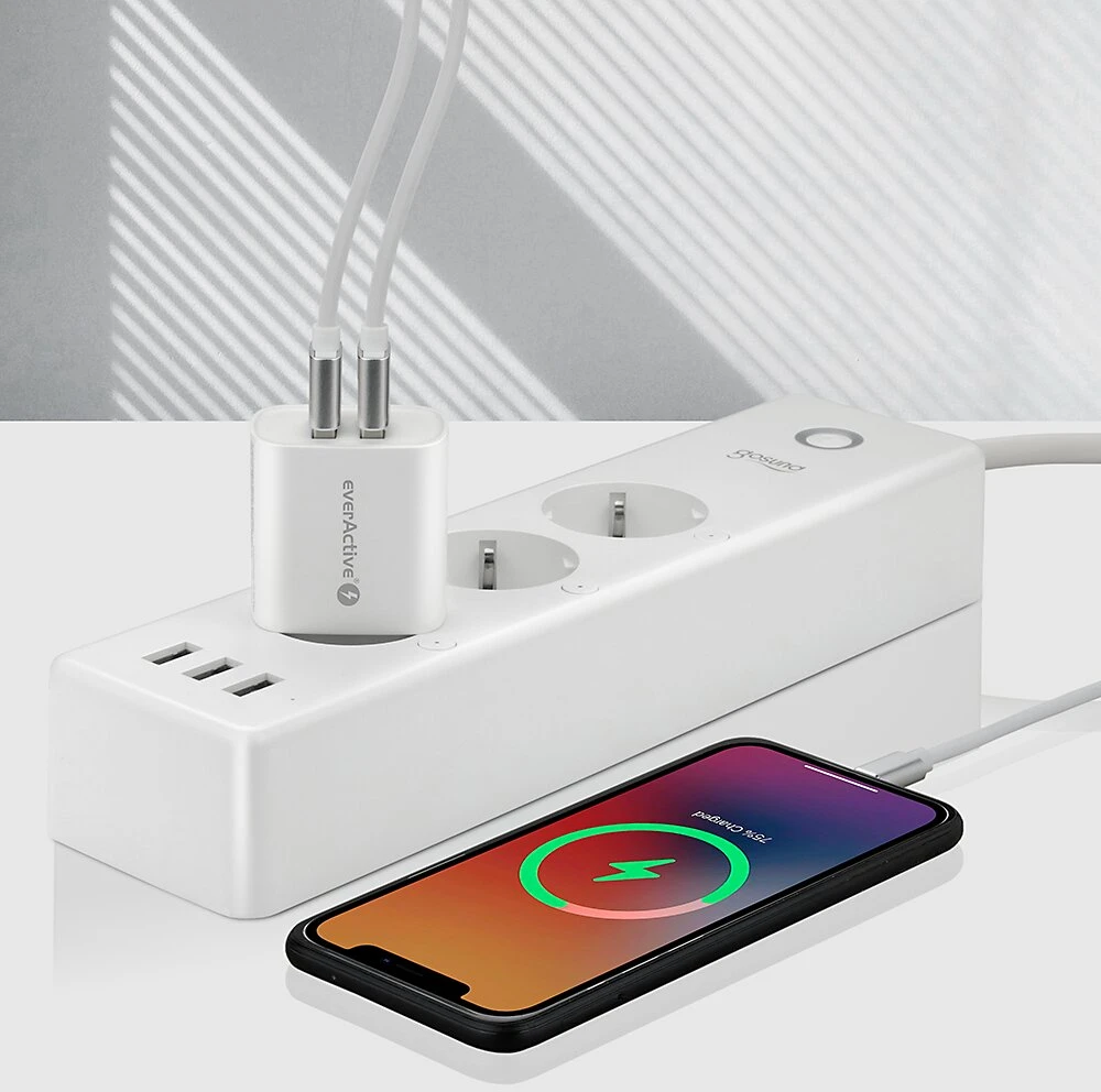 USB Įkroviklis - everActive SC-220 12W Dviejų USB-A prievadų Išmanusis Įkrovimas, Balta