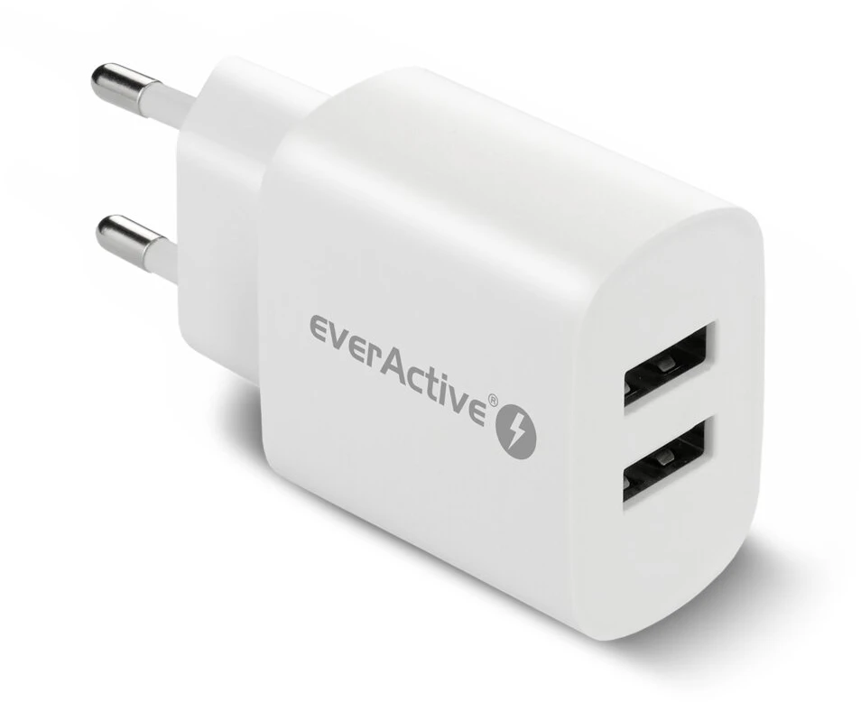 USB Įkroviklis - everActive SC-220 12W Dviejų USB-A prievadų Išmanusis Įkrovimas, Balta