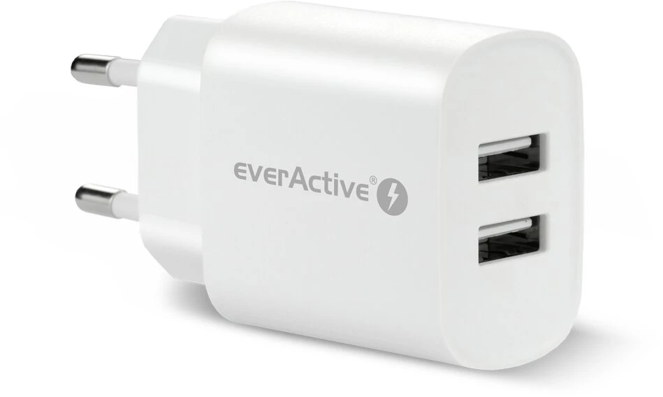 USB Įkroviklis - everActive SC-220 12W Dviejų USB-A prievadų Išmanusis Įkrovimas, Balta