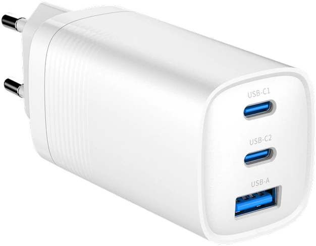 Gembird TA-UC-PDQC65-01-W 3 prievadų 65 W GaN USB „PowerDelivery“ greitasis įkroviklis, baltas