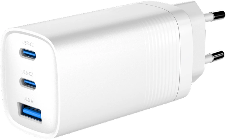 Gembird TA-UC-PDQC65-01-W 3 prievadų 65 W GaN USB „PowerDelivery“ greitasis įkroviklis, baltas