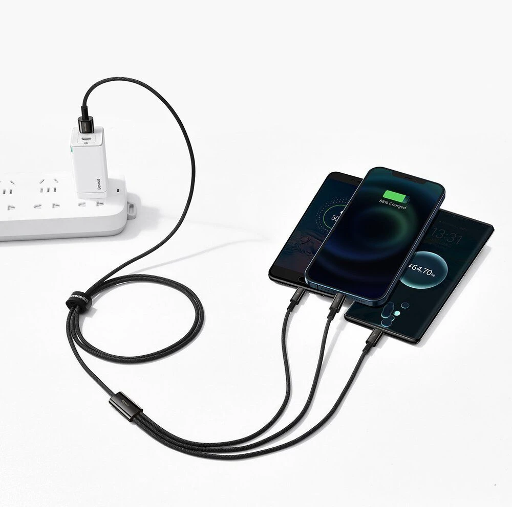 USB kabelis 3in1 Baseus Tungsten Gold USB micro USB / USB-C / Lightning 3.5A 1.5m - Juodas