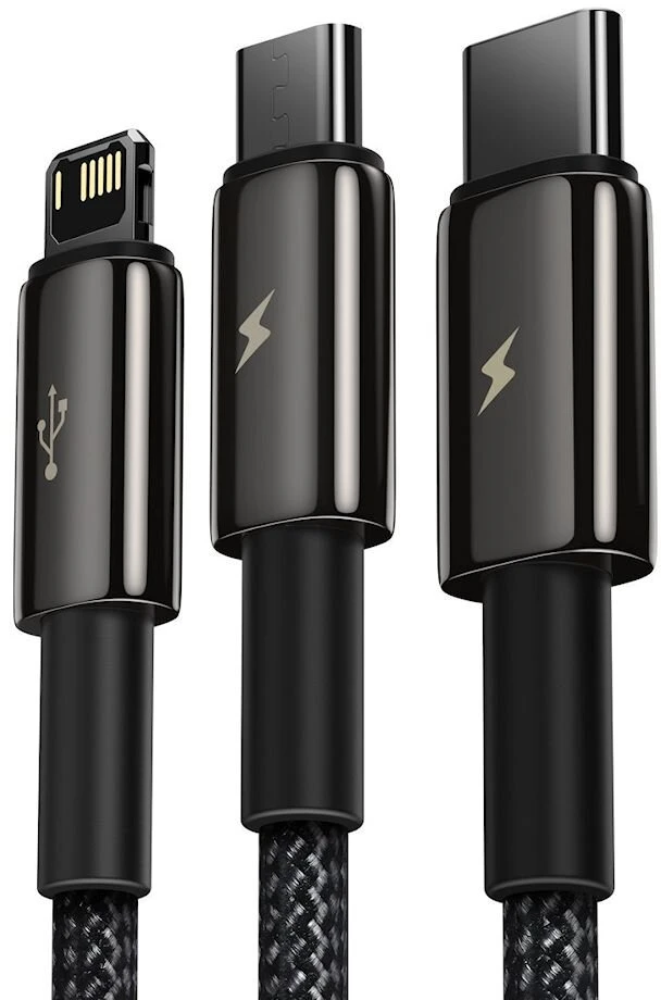 USB kabelis 3in1 Baseus Tungsten Gold USB micro USB / USB-C / Lightning 3.5A 1.5m - Juodas