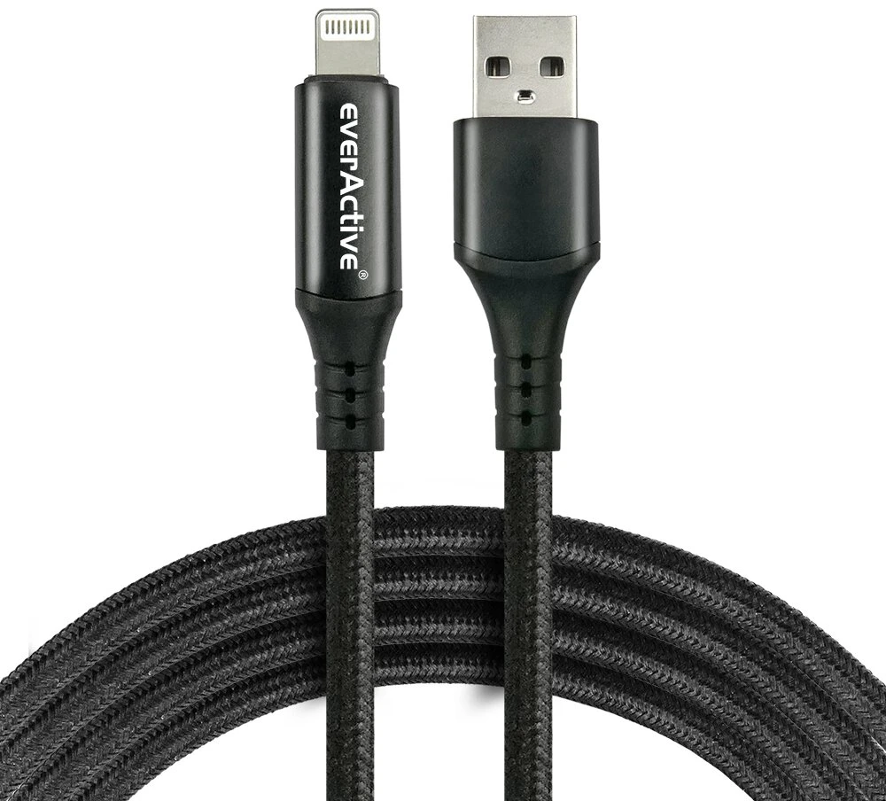 USB Įkrovimo Laidas - everActive CBB-1IBL 1m, 2.4A Greitas Įkrovimas, 480 Mbps Duomenų Perdavimo, Juodas