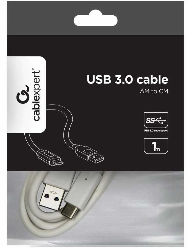 GEMBIRD CCP-USB3-AMCM-1M-W USB 3.0 kabelis į USB C tipo AM/CM 1m baltas