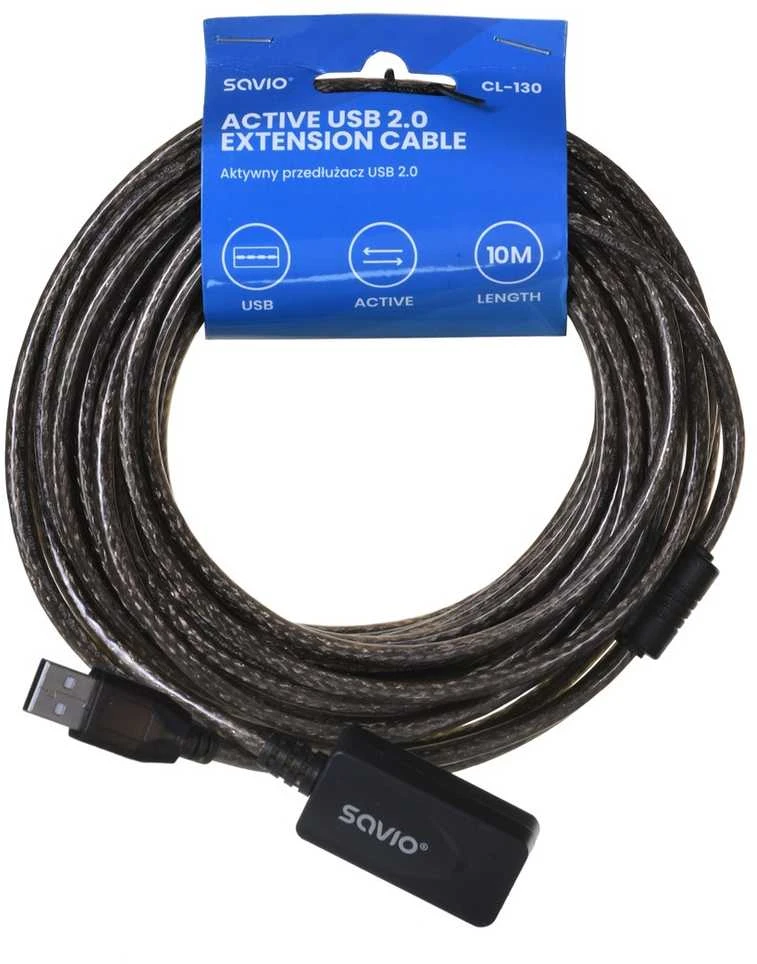 USB Prailginimo Laidas - SAVIO CL-130 10m USB 2.0-A M/F Aktyvus Juodas