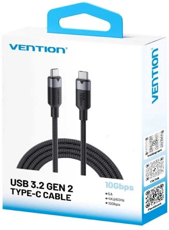 „Vention“ USB 3.2 5A 10Gbps 1m juodas USB-C į C tipo kabelis