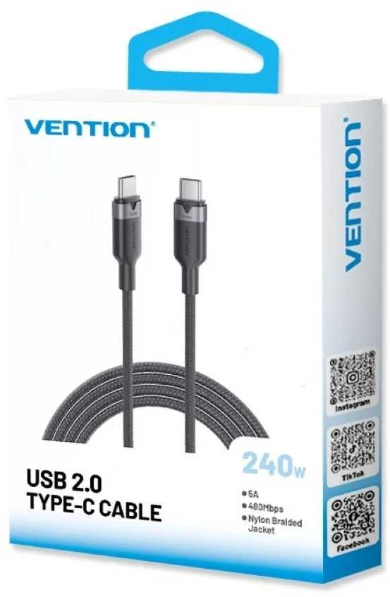 USB-C į C 2.0 Vention3.1 5A 240W 2m BK kabelis