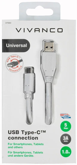 USB Kabelis - Vivanco USB-C Į USB-A 1 M USB 3.1 Kabelis 37560
