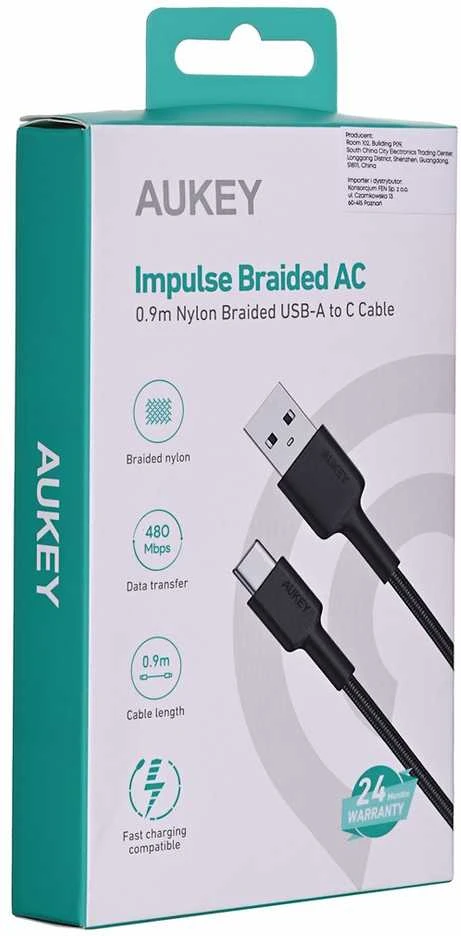 USB Kabelis - AUKEY CB-CD30 0.9m USB A į USB C Greito Įkrovimo Juodas