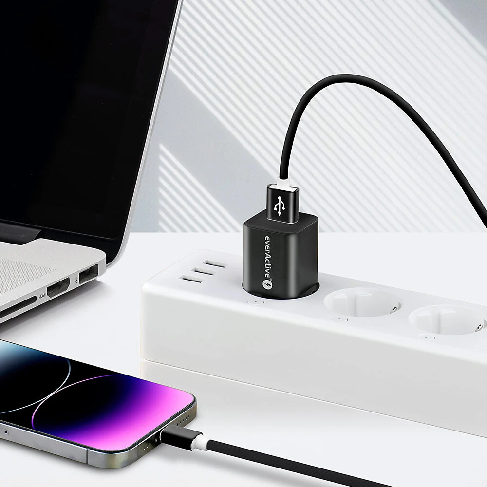 USB Laidas - everActive CBS-1.5IB, 2.4A Greitas Įkrovimas, 480 Mbps Duomenų Perdavimo, 1.5m, Juodas