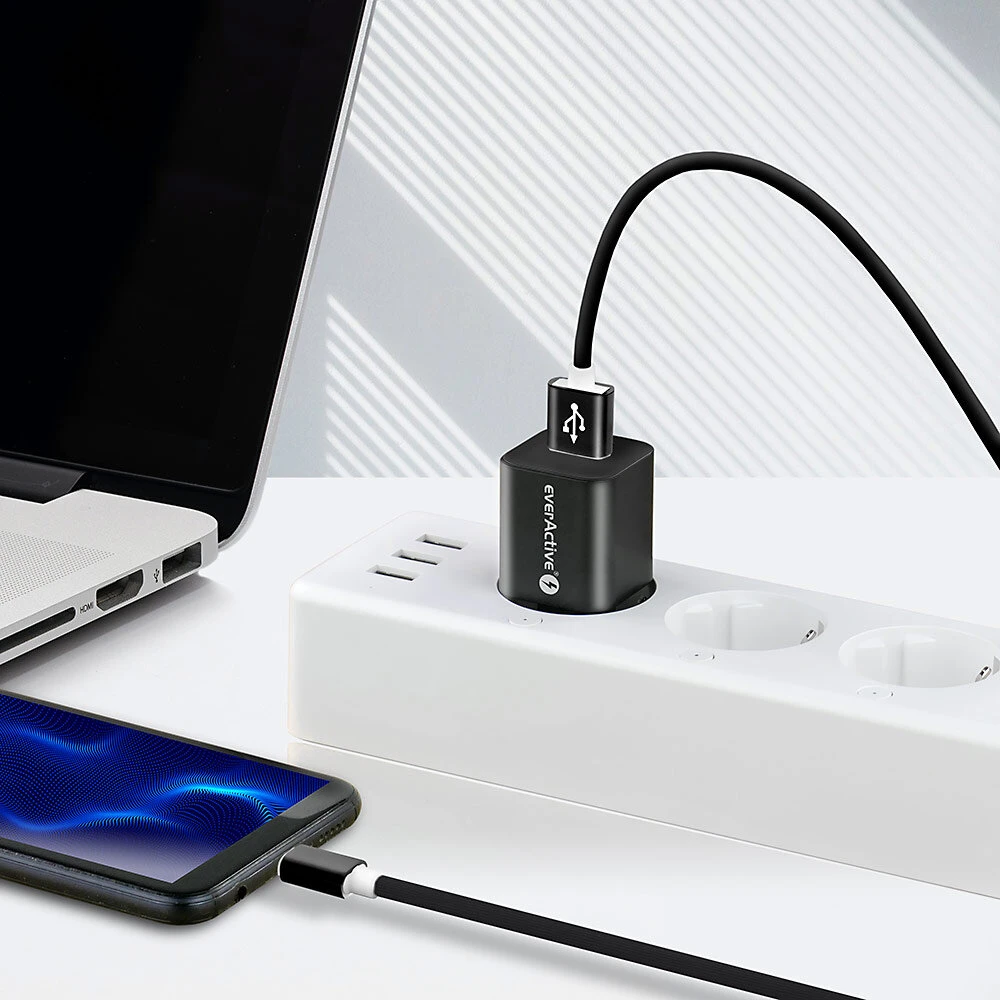 USB Laidas - EverActive CBS-1.5MB Micro USB 2.4A 480 Mbps 1.5m Juoda