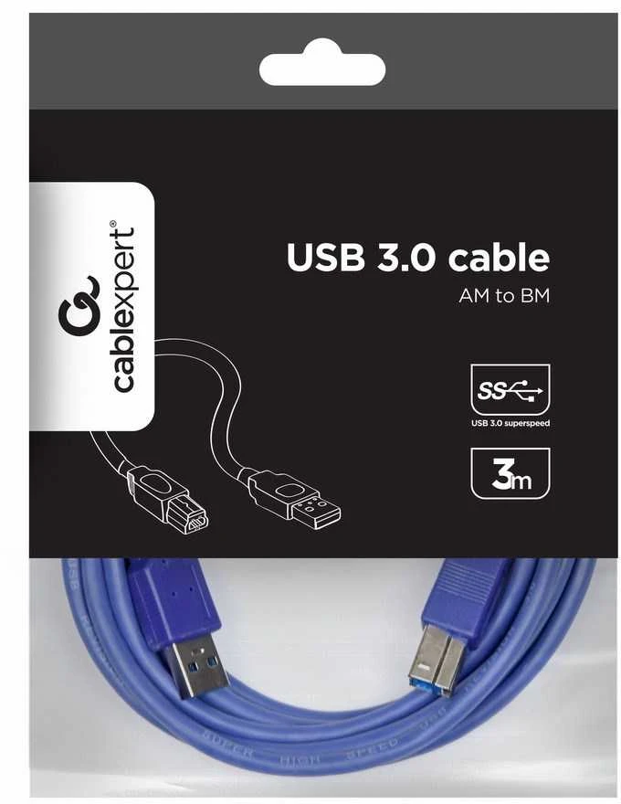 GEMBIRD CCP-USB3-AMBM-6 aukštos klasės USB 3.0 kabelis, USB A tipo kištukas - USB B tipo kištukas, 3 metrai, mėlynas