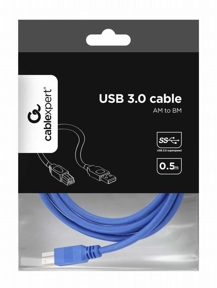 GEMBIRD CCP-USB3-AMBM-6 aukštos klasės USB 3.0 kabelis, USB A tipo kištukas - USB B tipo kištukas, 1,8 metro, mėlynas