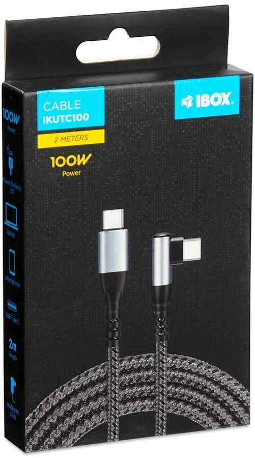 USB Kabelis - iBox IKUTC100 USB 2.0 2m Greitas Įkrovimas 5A Energijos Tiekimas Juodas