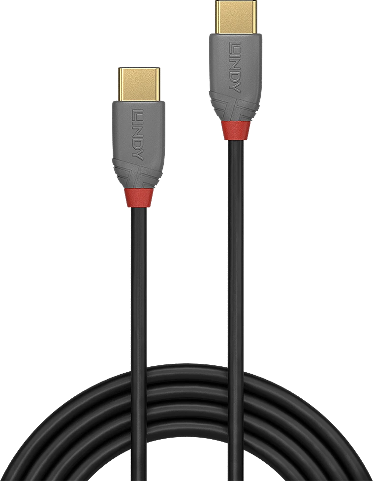 USB Kabelis - LINDY Anthra Line USB 2.0 Type C Laidas M/M, 60W PD, 2 m, Juodas