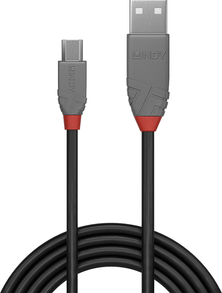 USB Kabelis - LINDY Anthra Line USB 2.0 Type A į Micro-B Laidas M/M, 1 m, Juodas