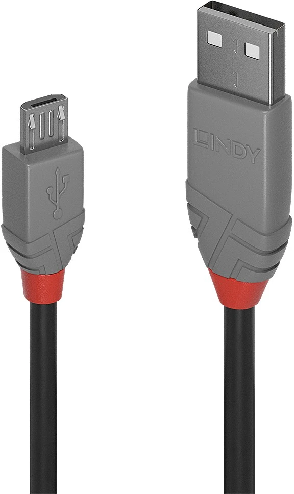 USB Laidas - LINDY Anthra Line USB 2.0 Type A į Micro-B Laidas M/M, 5 m, Juoda (Pažeista Pakuotė)