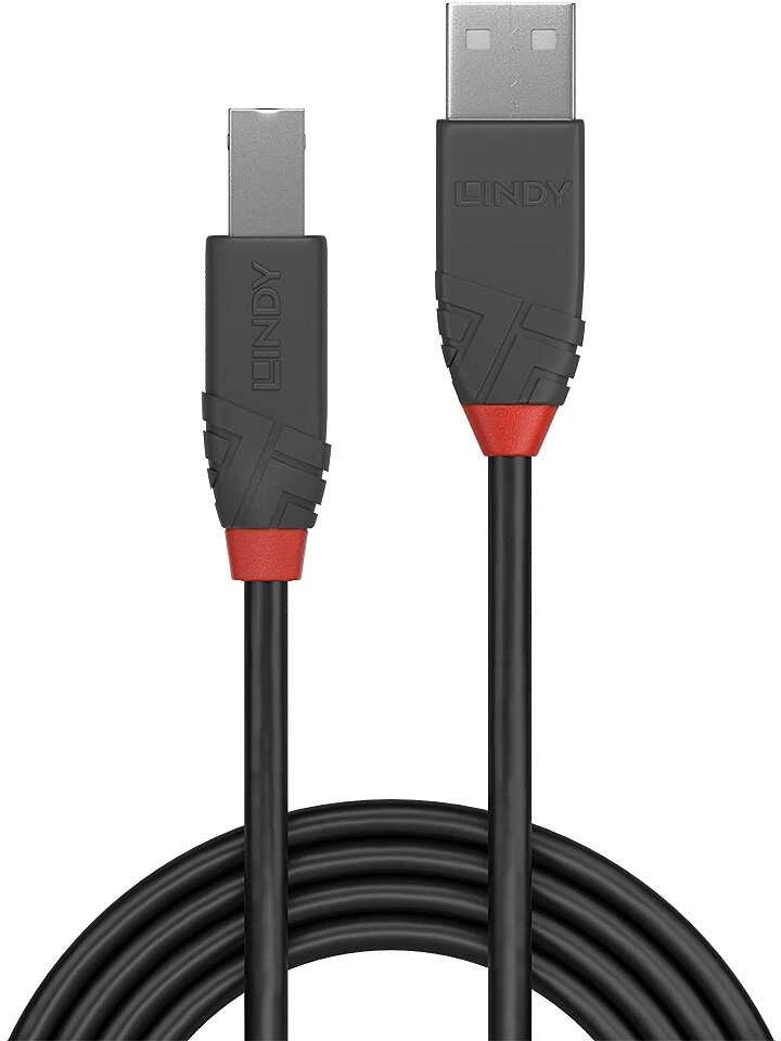 USB Kabelis - LINDY Anthra Line USB 2.0 Type A to B Laidas, 10 m, Juodas