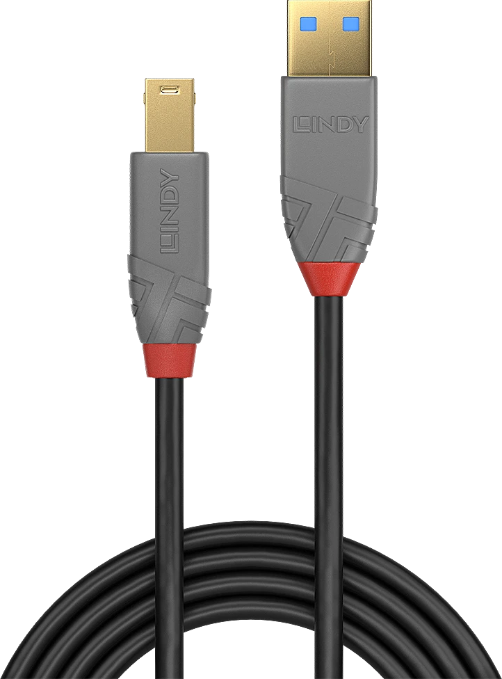 USB Kabelis - LINDY USB 3.2 Type A į B Laidas, M/M, 5Gbps, 3 m, Juodas