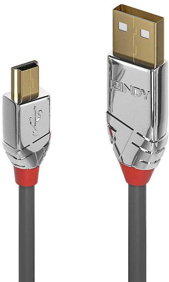USB Kabelis - LINDY Cromo Line USB 2.0 Type A į Mini-B Laidas, 7.5 m, Pilkas
