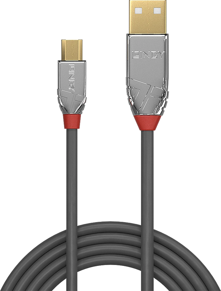 USB Kabelis - LINDY Cromo Line USB 2.0 Type A į Micro-B Laidas, 5 m, Pilkas