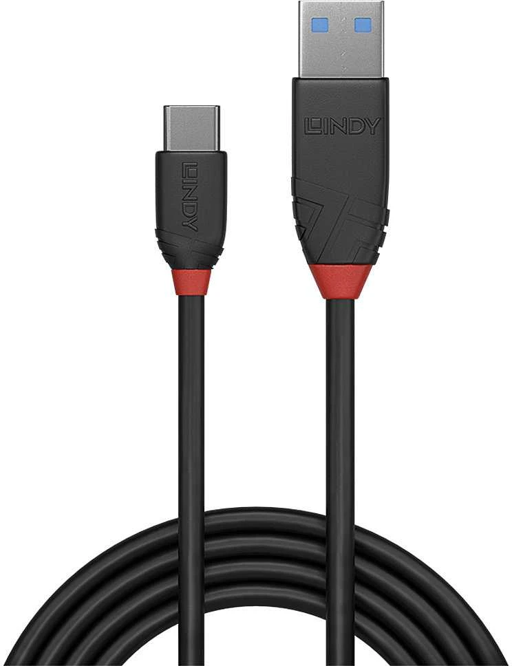 USB Kabelis - LINDY Juodas Line USB 3.2 Type A į C Laidas, M/M, 10Gbps, 15W, 0.15 m, Juodas