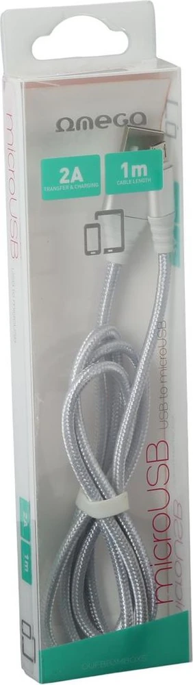 USB Laidas - Omega MicroUSB–USB 1 m 2 A Pintas Laidas, Sidabrinis