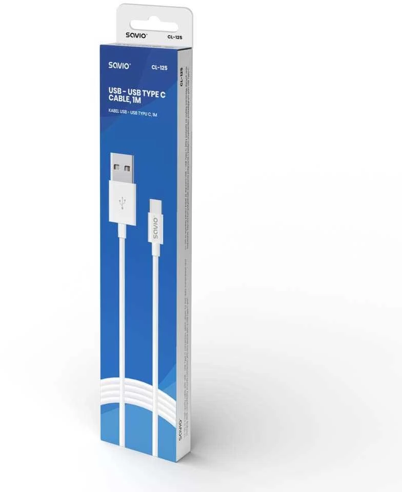 USB Kabelis - Savio CL-125 USB 2.0 1 m Baltas